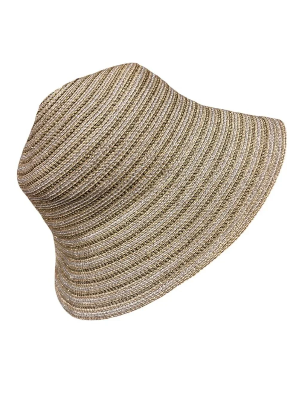 Eric Javits Womens Gold Wide Brim Sun Hat Lightweight Metallic Straw Blend - Picture 2 of 9